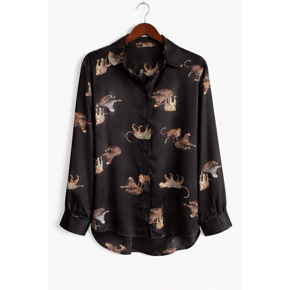 Marpessa XL Black Multicolor Animal Print Button-Up Long Sleeve Blouse